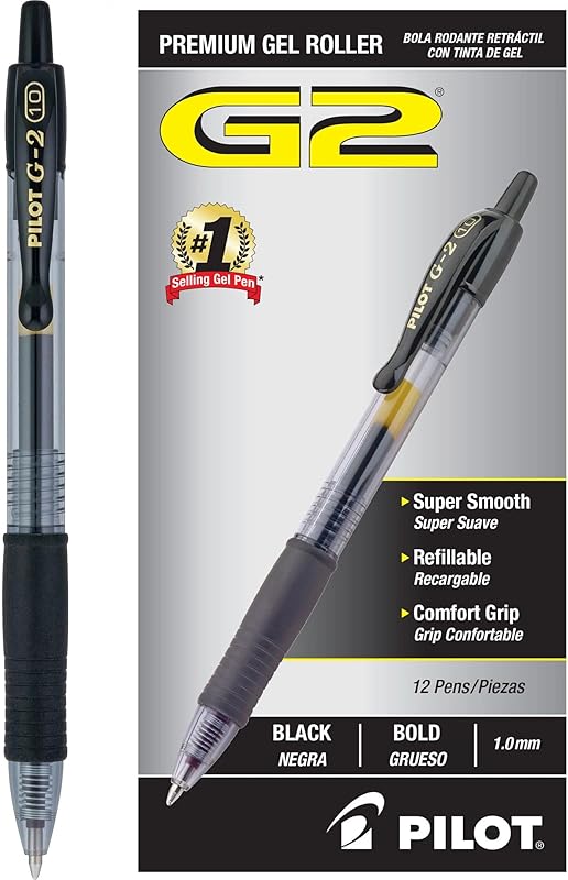 Pilot G2 Premium retractable gel pens bold point black 12-pack