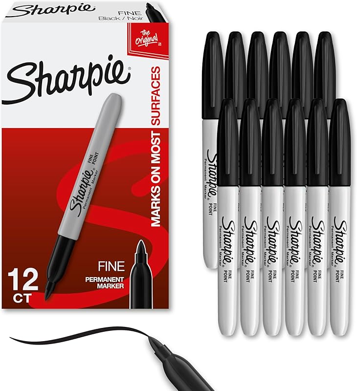 Sharpie permanent markers fine tip black 12-pack